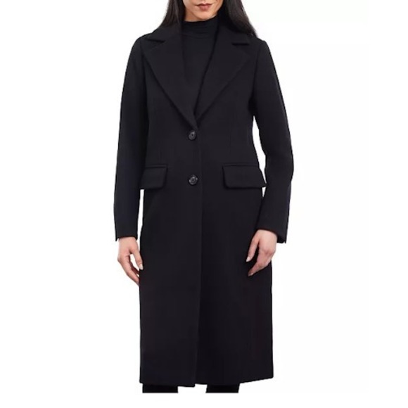 Michael Kors Wool Blend Coat Black Long Sleeve‎ Collared Pea Coat Sz PL NWT - Picture 1 of 5